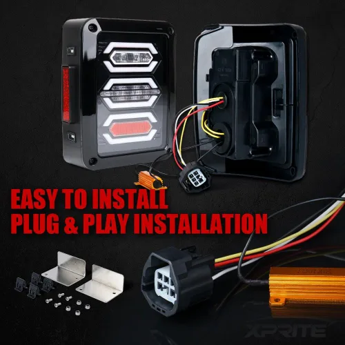 Miniatura 6 de Xprite - Conjunto de luces traseras LED con lente transparente roja, con señal de giro, marcha atrás y luz de freno, Plug & Play compatible con Jeep