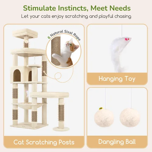 Miniatura 6 de Globlazer Árbol para Gatos de Plataforma Extra Grande, 65 pulgadas de Alto, Árbol para Gatos Resistente para Gatos de Interior Grandes Adultos