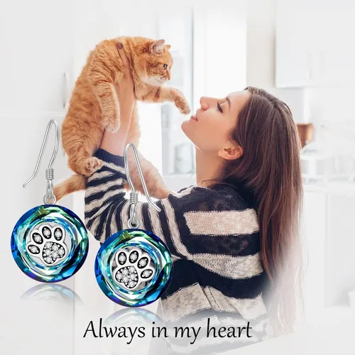 Miniatura 10 de POPKIMI Bonitos aretes colgantes de animales, joyería de animales, regalos de cumpleaños y Navidad para mujeres, aretes de ópalo de cristal de plata