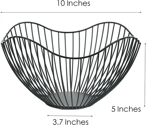 Miniatura 5 de Cesta de Frutas 7UYUU para Encimera de Cocina, Tazón de Producción de Metal Negro Moderno de Alambre de 10 Pulgadas para Frutas y Vegetales (Curvado)