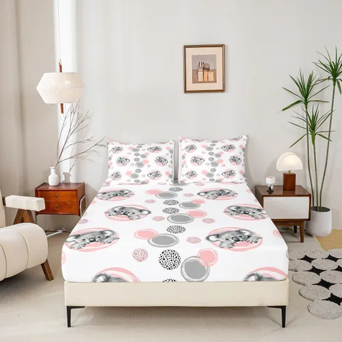 Miniatura 3 de Erosebridal Juego de sábanas lindas de koala para niños, sábana bajera ajustable kawaii koalas tamaño individual con puntos grises y rosados, funda