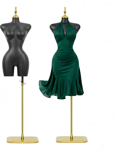 Miniatura 13 de Modelo de torso de maniquí femenino dorado y plateado con altura ajustable y soporte de base de metal para tienda de ropa al por menor (negro, L)