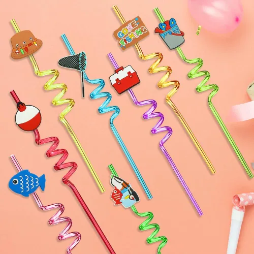 Miniatura 2 de 24 recuerdos de fiesta de pesca, suministros de fiesta de cumpleaños con temática de pesca de verano, pajitas diarias para niños, fiestas