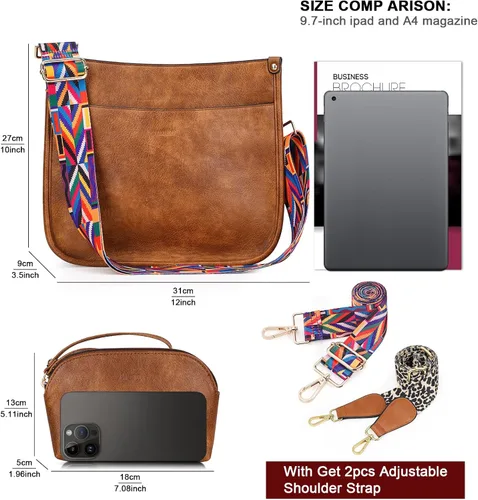Miniatura 2 de HKCLUF Bolso cruzado para mujer, 2 piezasjuego de cartera de cuero con 2 correas ajustables para guitarra