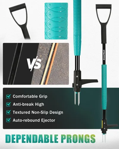 Miniatura 3 de Breeze Touch Herramienta extractora de malezas con mango ergonómico en D, herramienta de extracción de malezas de pie de 39 pulgadas con mango