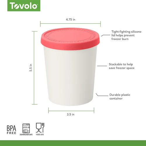 Miniatura 6 de Tovolo Sweet Treat, Recipiente reutilizable para helado casero, frambuesa, cubetas de almacenamiento apilables de 1 cuarto de galón con tapas