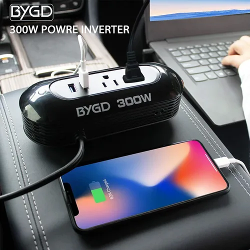 Miniatura 6 de Inversor de corriente de 300 W CC 12 V a CA 110 V Convertidor de corriente portátil con puertos USB duales, diseño compacto para un inversor