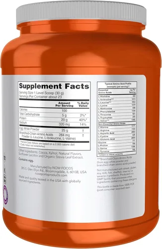 Miniatura 2 de NOW Sports Nutrition, Proteína de clara de huevo, 0.71 oz con BCAAs, chocolate cremoso en polvo, 1.5 libras