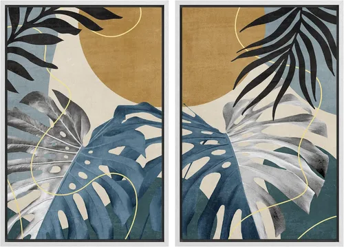 Miniatura 73 de SIGNFORD Lienzo enmarcado para pared, juego de arte con hojas de palmera de selva, polígonos geométricos, formas abstractas, ilustración, arte