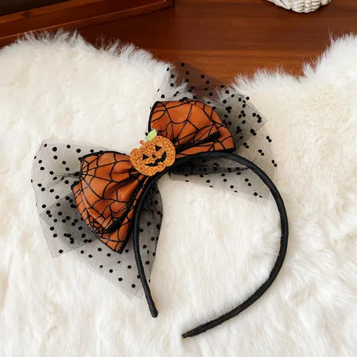 Miniatura 3 de Diadema de lazo de Halloween con diseño de calabaza con diseño de malla Headands Ornage para Acción de Gracias, fiesta de Halloween, accesorios