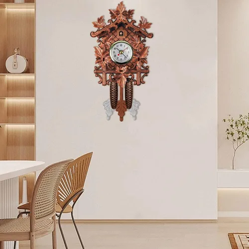 Miniatura 8 de Surakey Reloj de pared de madera, decoración de reloj pequeño, reloj en forma de cuco, péndulo antiguo tradicional con búho y péndulo, reloj