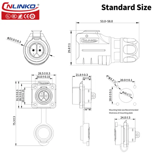Miniatura 4 de CNLINKO Conector de cable eléctrico para exteriores M16 de 2 pines, resistente a la vibración IP67/IP65, para panel de enchufe industrial