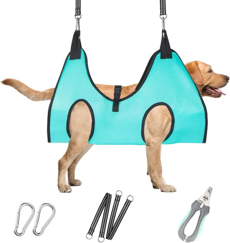 Miniatura 14 de ATESON Hamaca de Aseo para Mascotas con Cortauñas/Recortadores de Uñas/Tijeras de Aseo, Arnes de Aseo para Perros para Recortar Uñas, Correa de Aseo