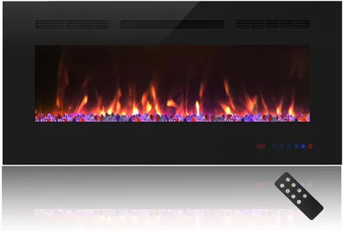 Miniatura 13 de Cheerway Chimenea eléctrica de pared y empotrada de 30 pulgadas con calentador, chimenea de pared lineal con termostato, llama ajustable