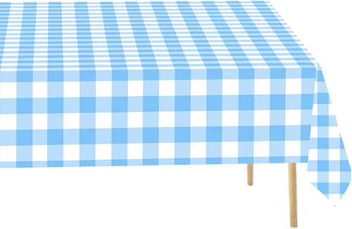 Paquete de 3 manteles rectangulares desechables de 54 x 108 pulgadas, manteles de plástico a cuadros azules y blancos, para fiestas de cumpleaños,