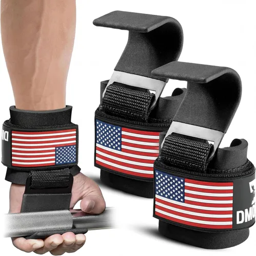 Miniatura 17 de DMoose Fitness Ganchos de levantamiento de pesas (par) para peso muerto, dominadas, remo y encogimientos de hombros – Correa de nailon Negro