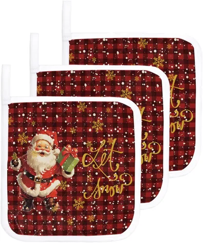 Miniatura 13 de Soportes para ollas de Navidad de Papá Noel para cocina, resistentes al calor, paquete de 2 almohadillas rojas de Navidad, almohadillas multiusos