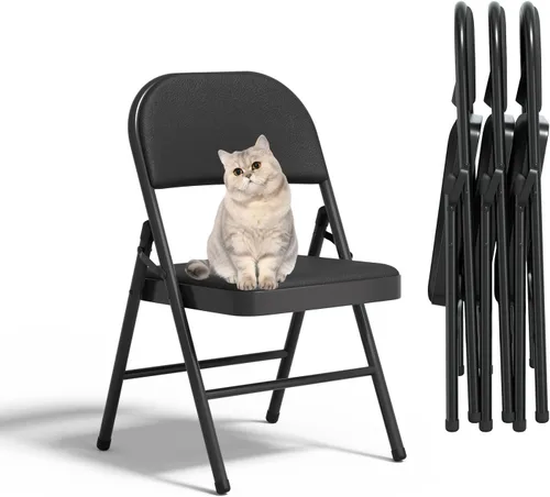 Miniatura 12 de SHGJ&SOFT Juego de 2 sillas plegables con asientos y respaldos acolchados, silla con marco de metal negro para interiores y exteriores, oficina