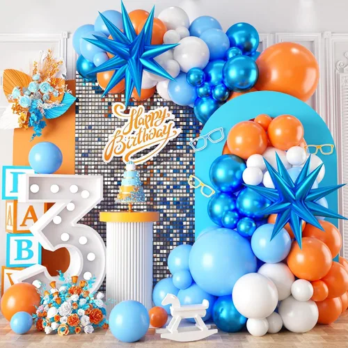 Miniatura 10 de Decoraciones de fiesta de cumpleaños de béisbol, arco de globos azul marino, rojo y nude con globos de papel de aluminio con guante de béisbol