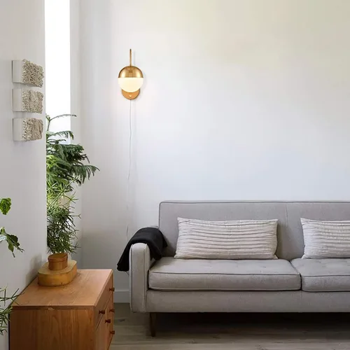 Miniatura 10 de Lámpara de pared moderna de mediados de siglo con interruptor, lámpara de pared dorada con acabado de latón, lámpara de pared con globo de vidrio