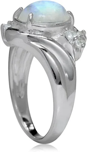Miniatura 3 de Silvershake Anillo de plata de ley 925 con piedra de luna natural y topacio blanco