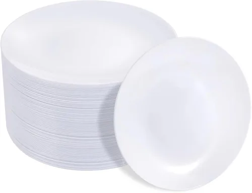 Hioasis 100 piezas Platos de plástico blancos - Platos de cena desechables blancos de 10.25 pulgadas, Platos de cena de plástico, elegantes y