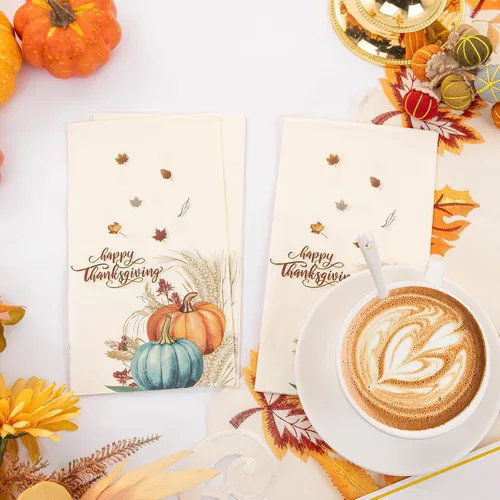 Miniatura 4 de Hioasis 100 servilletas de otoño, 3 capas desechables estilo calabaza de Acción de Gracias, suministros de fiesta de otoño de cosecha de otoño