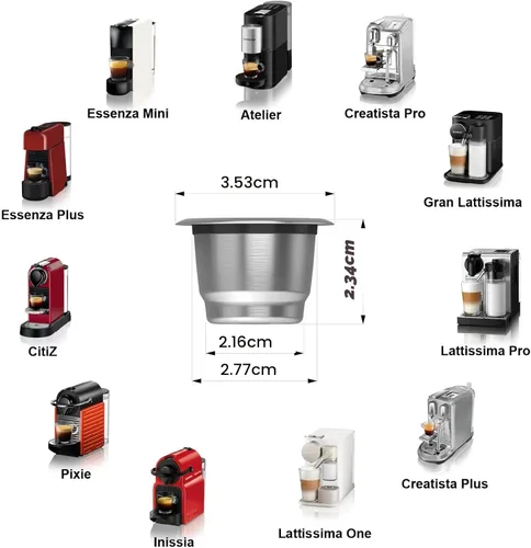 Miniatura 6 de Cápsulas reutilizables para Nespresso OriginalLine – 6 cápsulas de café recargables, tazas de acero inoxidable compatibles con máquina Nespresso