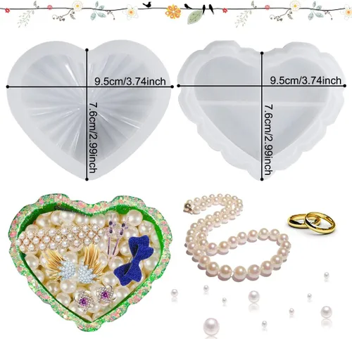 Miniatura 6 de Caja a rayas de corazón, moldes de resina, almacenamiento de joyas, molde de silicona para molde, molde de fundición de epoxi con tapa
