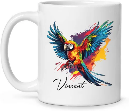 Miniatura 14 de Tazas de café blancas coloridas personalizadas de loro de 11 oz 15 onzas regalo para los amantes de los loros, regalos de taza de viaje de loro