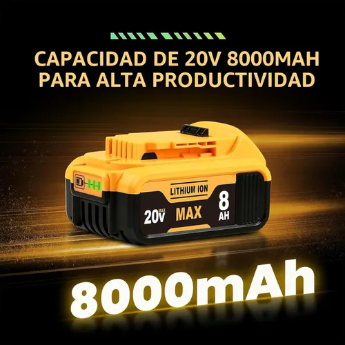 Miniatura 2 de 8.0Ah Compatible con la batería DeWalt 20V Max DCB200 DCB201 DCB180 DCB203 DCB204 DCB206 para herramientas eléctricas sin cable con indicador LED