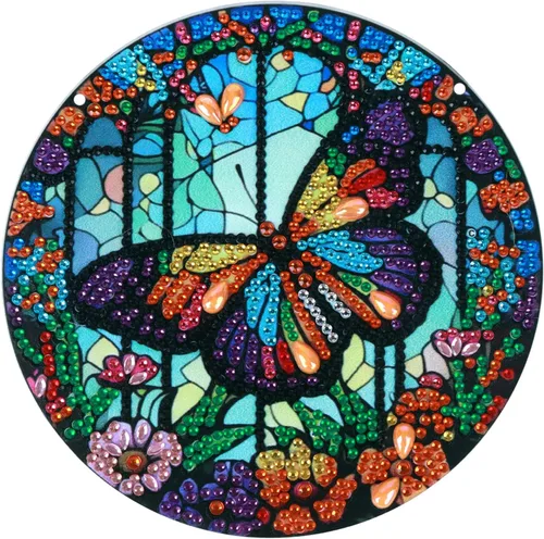 Miniatura 8 de Tontut Decoraciones colgantes Kits de pintura de diamantes, colgante de ventana DIY mariposa flor pintura de diamante, forma especial diamantes arte