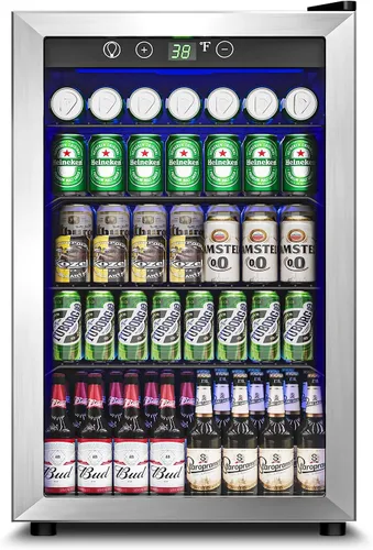 Miniatura 8 de Refrigerador de bebidas – Mini refrigerador con puerta de vidrio para 126 latas para bebidas, refrescos, cerveza, vino, refrigerador pequeño