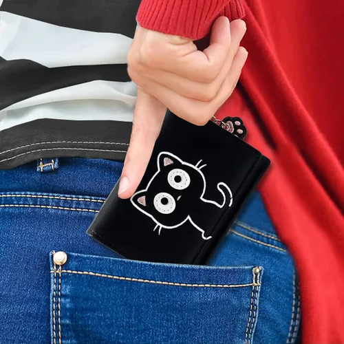Miniatura 5 de Sunwel Fashion Lindo portatarjetas con diseño de gato pequeño - Estuche para tarjetas con cremallera de acordeón, bolsillos para efectivo, monedero