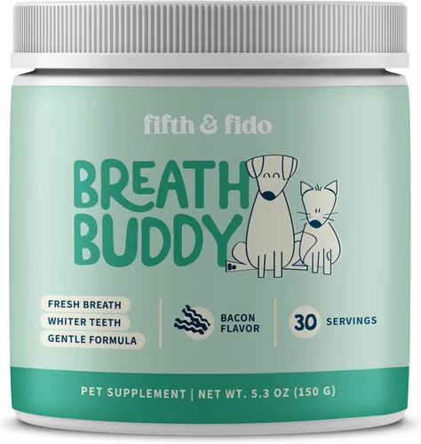 Fifth & Fido Breath Buddy Polvo Dental para Perros para Aliento más Fresco y Dientes más Limpios, Polvo de Limpieza de Dientes para Gatos y Perros,