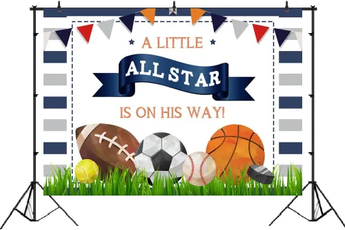 Miniatura 2 de Lofaris A Little All Star is On His Way - Telón de fondo para baby shower, niños, deportes, cumpleaños, fútbol, baloncesto, tenis, golf, recién