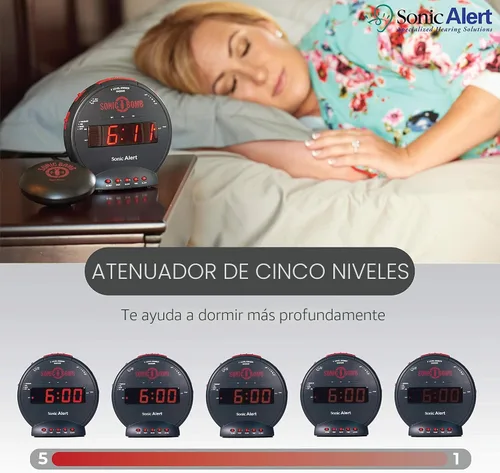 Miniatura 3 de Sonic Bomb - Reloj despertador doble extra fuerte con vibrador de cama, negro Sonic Alert vibrante, para personas de sueño pesado, batería