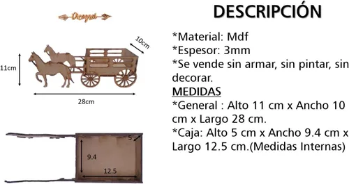 Miniatura 3 de Centro De Mesa Carreta Caballos Mdf Sin Armar