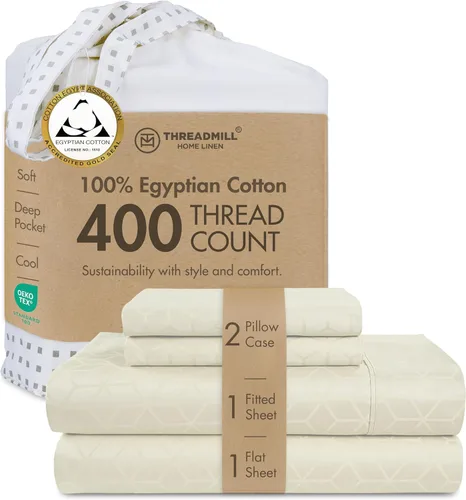 Miniatura 44 de Threadmill - Juego de sábanas de algodón egipcio para cama tamaño King Juego de sábanas de cama King 100% de algodón egipcio certificado Sábanas