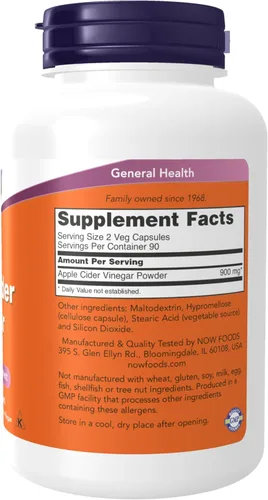 Miniatura 2 de Vinagre de manzana de Now Foods de 0.016 oz, 180 unidades., 733739033178, 1, 1