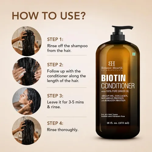 Miniatura 3 de Botanic Hearth Acondicionador de biotina con aceite de jengibre y queratina, para el crecimiento del cabello, con extracto de cúrcuma, aceite