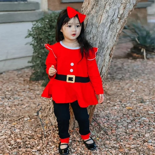 Miniatura 2 de Conjunto de ropa de Navidad con estampado de Papá Noel para niñas pequeñas, conjunto de ropa de Navidad de 3 piezas
