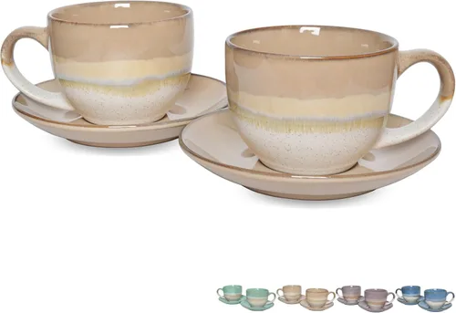 Miniatura 20 de Bosmarlin Juego de 2 Tazas de Capuchino de Cerámica con Platillo, 10 Oz, Tazas de Café para Café con Leche, Espresso, Té, Aptas para Lavavajillas
