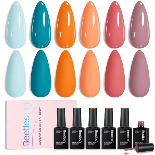 Miniatura 16 de Beetles - Juego de esmaltes de uñas en gel neón, 6 colores, rosado intenso, naranja, amarillo, verde, azul y morado, semipermanentes, uso