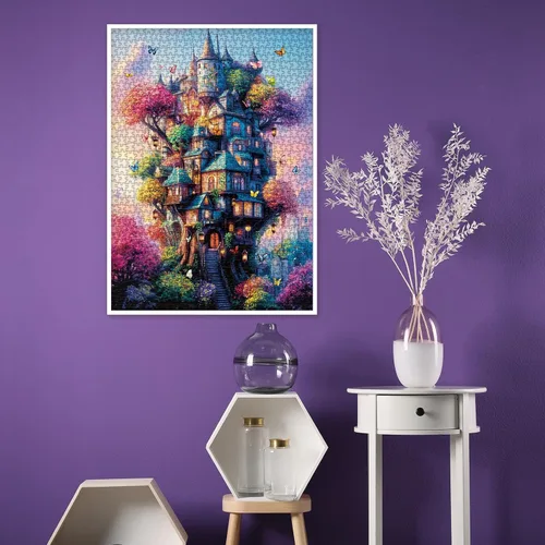 Miniatura 6 de Rompecabezas de 1000 piezas de casa del árbol de mariposa para adultos, rompecabezas de fantasía, colorido árbol de casa de plantas