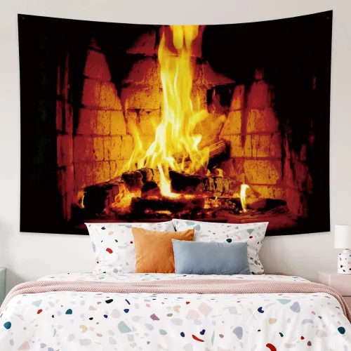 Miniatura 4 de Haoyiyi Tapiz de fuego ardiente de 39.4 x 27.6 pulgadas, para colgar en la pared de ladrillo brillante, vintage, regalos de Navidad, festivales
