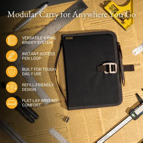Miniatura 5 de LOCHBY® Carpeta Field A5 Cubierta de carpeta de 6 anillas Lona encerada resistente al agua Diseño plano Sistema A5 apto para recargar