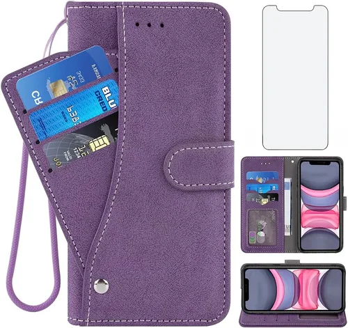 Miniatura 9 de Funda compatible con iPhone Xs X 10 y 10s y protector de pantalla de vidrio templado, funda para monedero, tarjetero con cordón, fundas