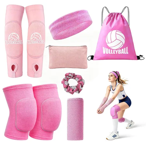 Miniatura 10 de Rodilleras de voleibol, mangas para brazos de voleibol, juego de accesorios de voleibol UMACWIN con rodilleras, almohadillas para brazos, banda