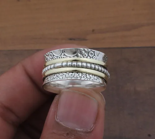 Miniatura 3 de Spinner Ring Women, Fidget Spinner Ring, 925 Silver Spinner Ring, Handmade Ring Women, Chunky Spinner Ring, Worry Ring, Family Band Ring, Gift For